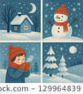 聖誕節和雪景的瓷磚風格插圖 129964839