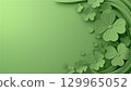 Green background with green flowers, four leaf clover 3d illustration 129965052