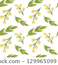 Seamless pattern with delicate spring colors twigs, leaves, blades of grass in green. Handmade illustrations, watercolors, pastels. a white background 129965099