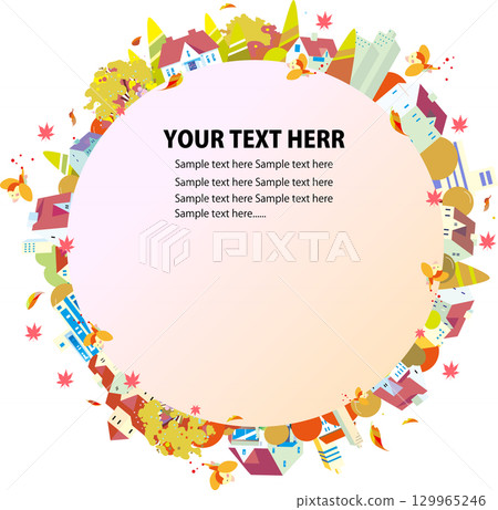 秋季城市景觀圓框 129965246