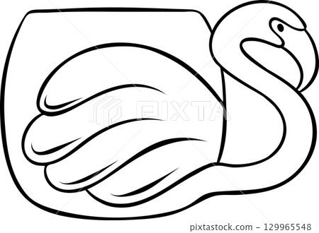 cute ceramic mugs with flamingo image, simple vector black and white icon, doodle and sketch style 129965548