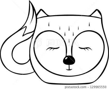 cute ceramic mugs with the image of a fox, simple vector black and white icon, doodle and sketch style 129965550