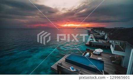 Romantic Sunset View from Overwater Villas Romantic Sunset View from Overwater Villas 129965601