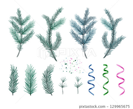 Elegant Pine Branches beautifully combined with Colorful Spirals create perfect Festive Designs 129965675
