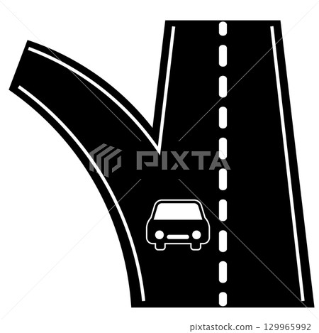 分支道路和汽車的象形圖 分支道路和汽車的象形圖 129965992