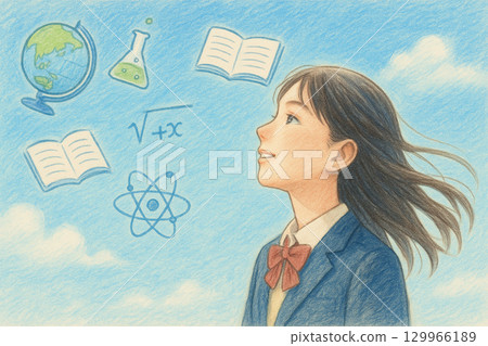 Female students with hopes for the future and images of learning 129966189