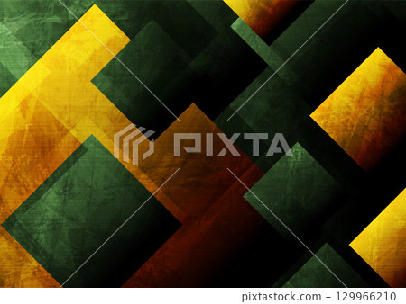 Dark green and bright orange squares grunge tech geometric abstract background 129966210