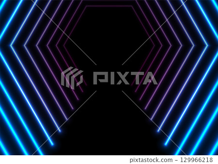 Abstract tunnel with blue purple neon laser lines technology background Abstract tunnel with blue purple neon laser lines technology background 129966218