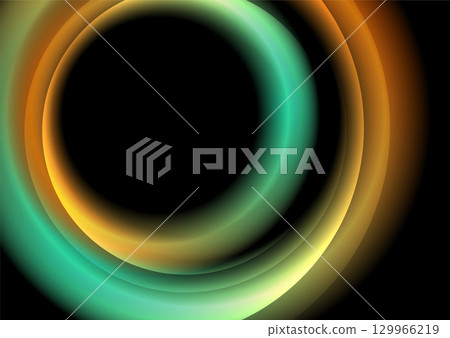 Orange and turquoise glowing smooth circles abstract modern glossy background 129966219