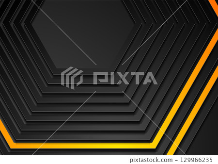 Black and orange minimal 3d hexagons technology abstract background Black and orange minimal 3d hexagons technology abstract background 129966235