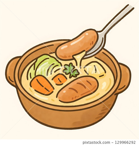 用香腸製作的標誌性菜餚—濃湯 用香腸製作的標誌性菜餚—濃湯 129966292