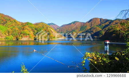 A clear day when the autumn leaves are colorful and the lake is reflected like a mirror. A clear day when the autumn leaves are colorful and the lake is reflected like a mirror. 129966688