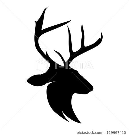 simple black silhouette deer logo vintage design deer forest animal hunter 129967410