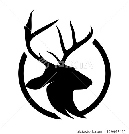 simple black silhouette deer logo vintage design deer forest animal hunter 129967411