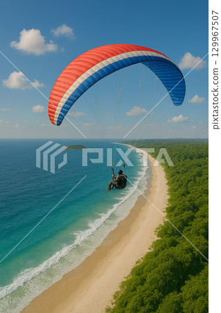 Paragliding in the midsummer sea Paragliding in the midsummer sea 129967507