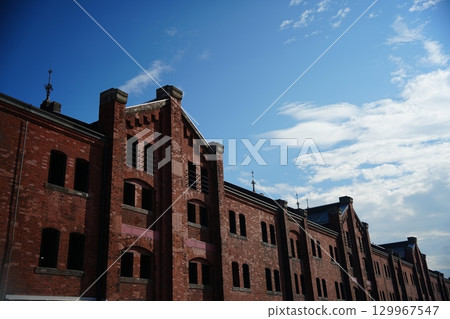 Yokohama Minato Mirai Red Brick Warehouse and blue sky Yokohama Minato Mirai Red Brick Warehouse and blue sky 129967547