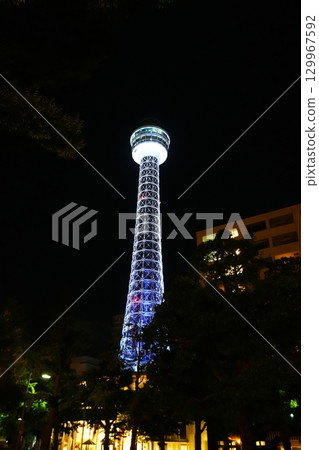 Yokohama Marine Tower illuminated at night near Yamashita Park Yokohama Marine Tower illuminated at night near Yamashita Park 129967592