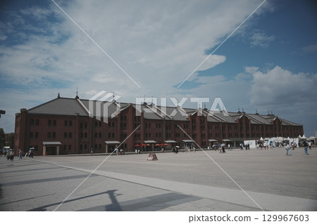 Yokohama Red Brick Warehouse and blue sky Yokohama Red Brick Warehouse and blue sky 129967603