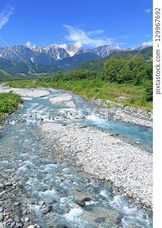 The Northern Alps in summer as seen from the foot of Mt. Hakuba 129967692