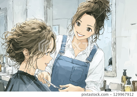 美優系列:理髮師準備剪髮和工具的場景 美優系列:理髮師準備剪髮和工具的場景 129967912