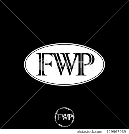 Logo design graphic concept creative premium vector stock image top sell initial FWP serif font cutting on ellipse elegant stylish luxury branding art 129967989