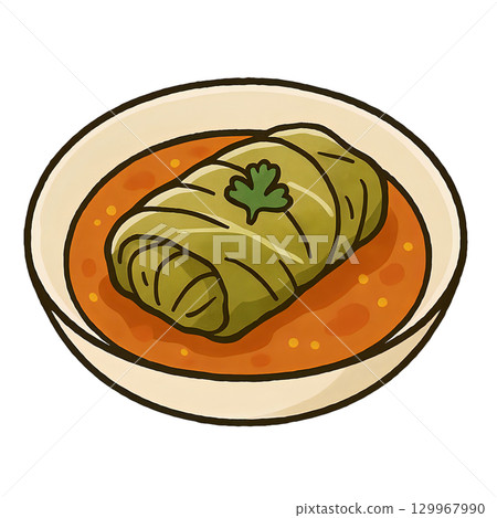 Hand-drawn style cutout illustration of cabbage rolls 129967990