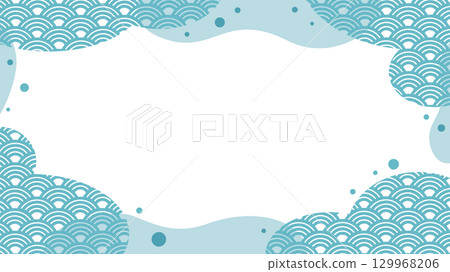 藍綠色波浪紋日式背景框架素材 藍綠色波浪紋日式背景框架素材 129968206