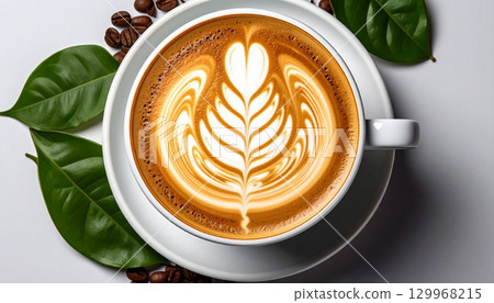 咖啡杯上美麗的拿鐵藝術 咖啡杯上美麗的拿鐵藝術 129968215
