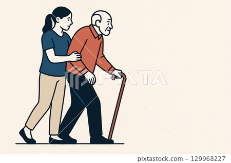 護理人員溫柔地扶持老人的插圖 129968227