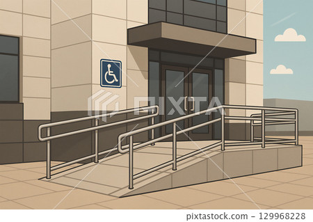 The entrance to the facility is equipped with a wheelchair-accessible ramp 129968228