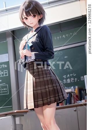 穿著制服的可愛女高中生插畫素材 穿著制服的可愛女高中生插畫素材 129968238