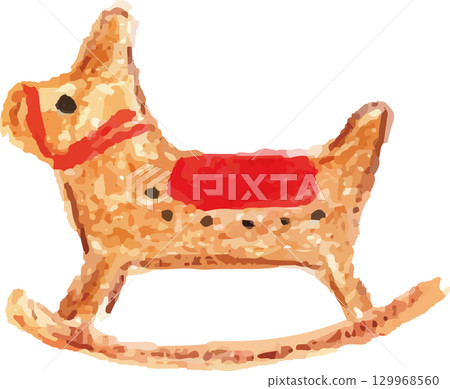 Illustration of a rocking horse drawn with colored pencils 129968560