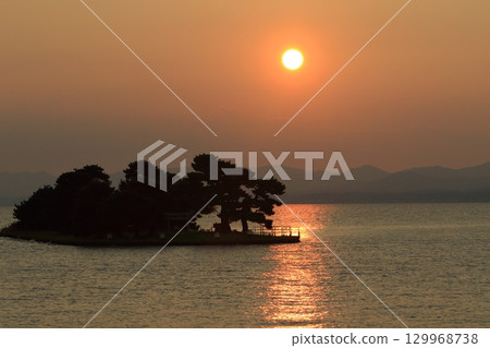 Sunset over Lake Shinji Island 129968738