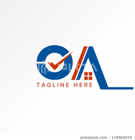 Logo design graphic concept creative premium vector stock image top initial OA font checklist roof house window home property exterior architect house 129968859