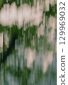 Fresh green trees reflected on the green water surface 129969032