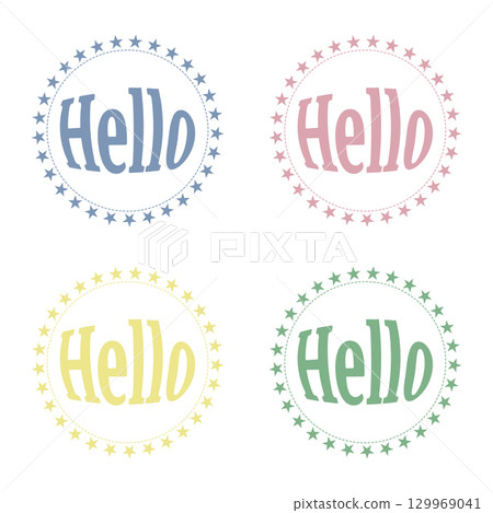 Hello floral wreath-style letter logo set of 4 in muted colors 129969041