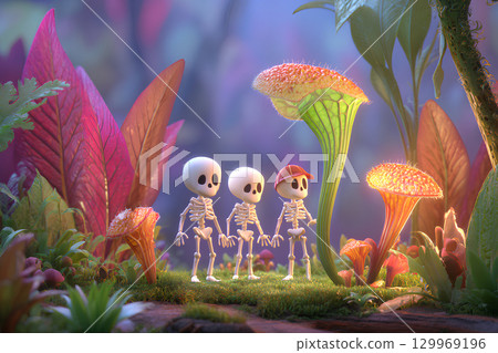 食肉植物和有趣的骨架(動畫風格) 食肉植物和有趣的骨架(動畫風格) 129969196