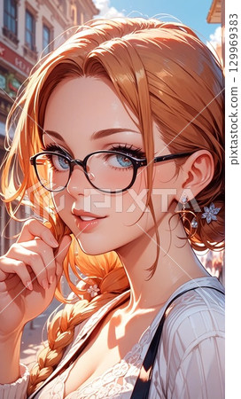 一位戴著眼鏡的聰明、美麗的白人女性 129969383