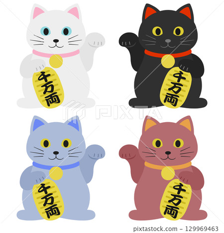 左右各一對可愛的招財貓,共四隻 左右各一對可愛的招財貓,共四隻 129969463