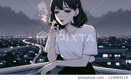 一個女人抽煙 129969514