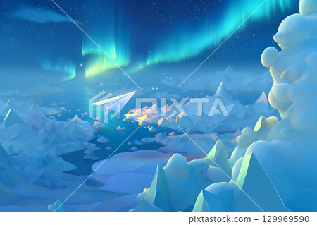 流冰、極光和紙飛機(動畫風格) 流冰、極光和紙飛機(動畫風格) 129969590