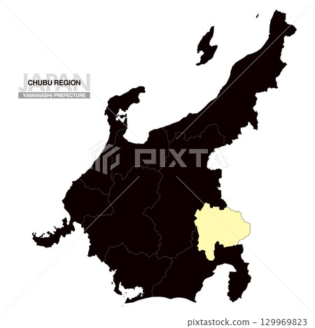 Map of Japan Chubu Region Yamanashi Prefecture with prefectural borders 03 129969823