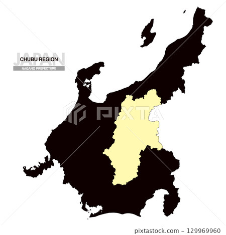 Map of Japan Chubu Region Nagano Prefecture No Prefectural Borders 03 129969960