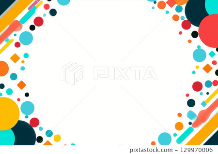 A pop and fun frame background with colorful confetti flying in red, yellow, and light blue circles and squares for celebrations 129970006