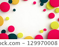 A pop and fun frame background with colorful confetti flying in red, yellow, and light blue circles and squares for celebrations 129970008