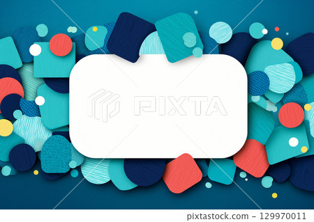 A pop and fun frame background with colorful confetti flying in red, yellow, and light blue circles and squares for celebrations 129970011