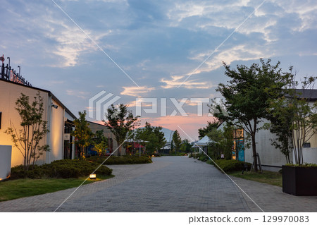 Beautiful scenery of a residential area in the early morning in Okayama City, Okayama Prefecture, Japan Beautiful scenery of a residential area in the early morning in Okayama City, Okayama Prefecture, Japan 129970083