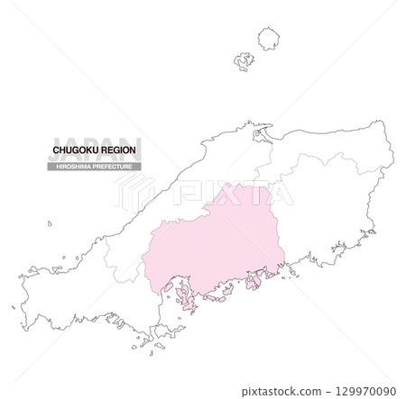 Japan Map Chugoku Region Hiroshima Prefecture Prefectural Border 01 129970090