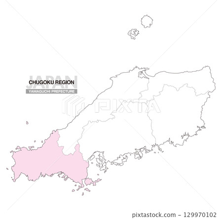 Map of Japan Chugoku Region Yamaguchi Prefecture with prefectural borders 01 129970102