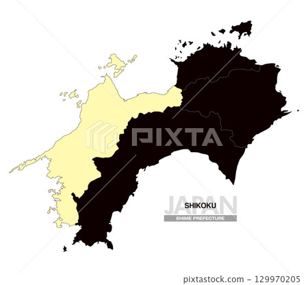 Map of Japan Shikoku Ehime Prefecture with prefectural borders 03 129970205